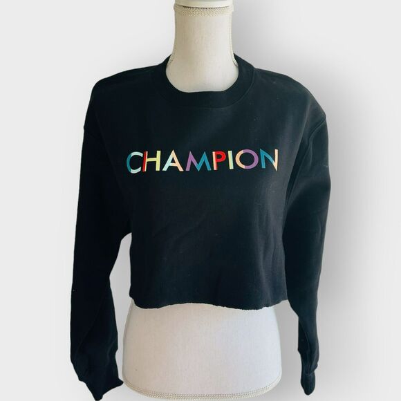 Champion C-Life Cropped Sweatshirt Reverse Weave Crew Graphic Script Spellout S - Picture 3 of 10